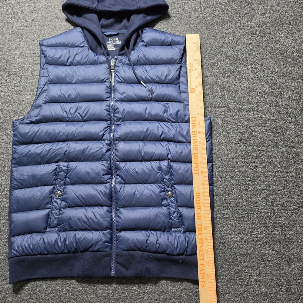 Polo Ralph Lauren‎ Down Vest Navy Blue Mens Small Performance Hybrid Hooded Pony